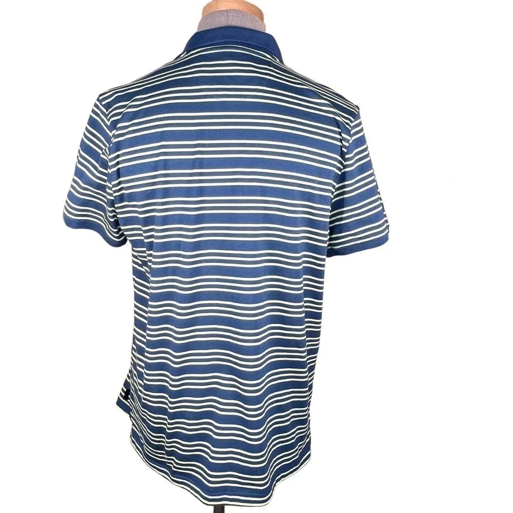 Margaritaville Men's Blue & Chartreuse Striped Polo with UPF +30 Large NWT